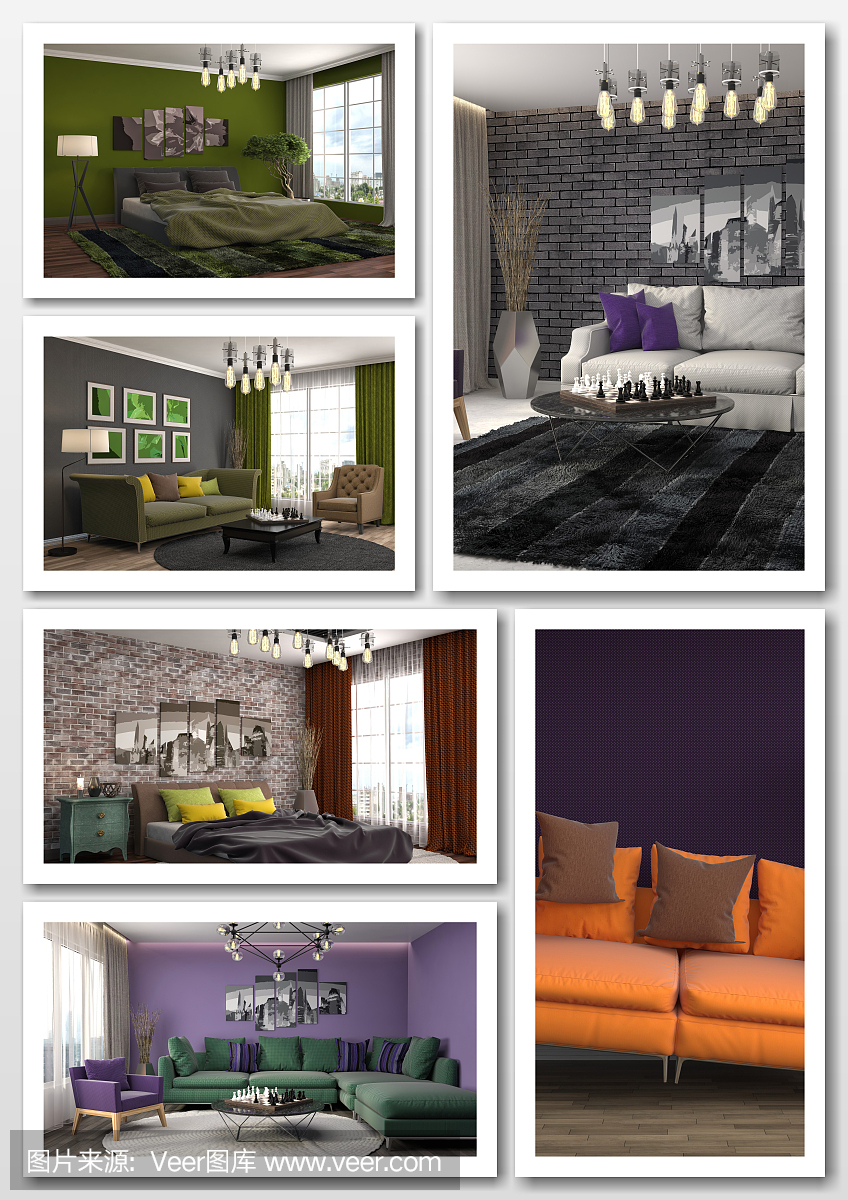 現代家居室內拼貼畫。三維演示