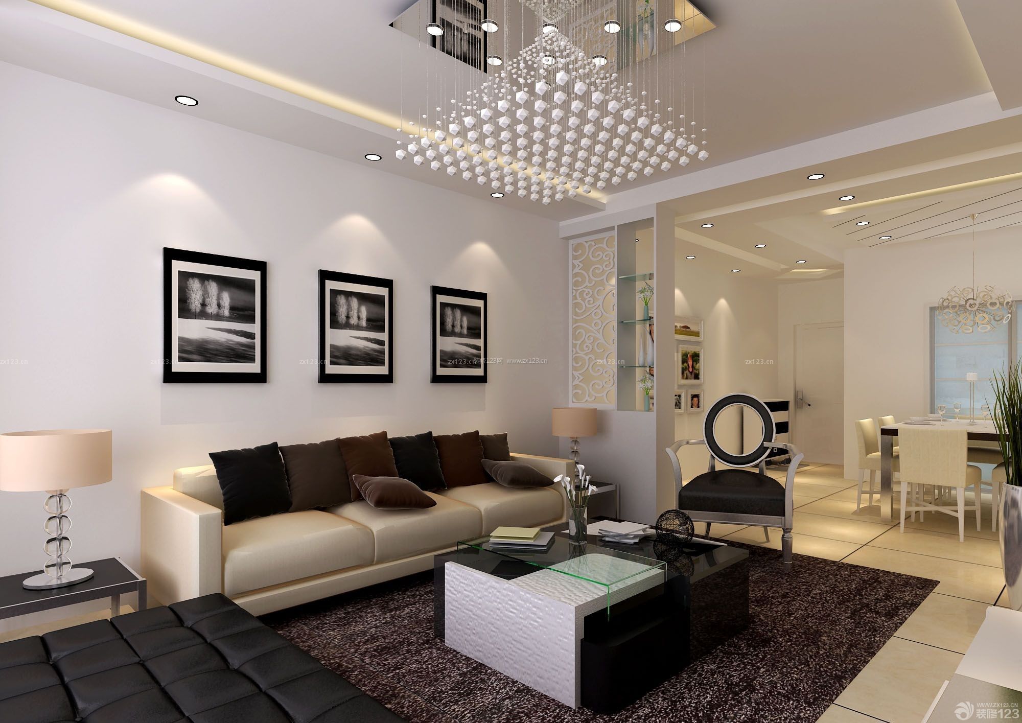 85平米家裝客廳沙發背景墻裝飾畫設計_裝修123效果圖